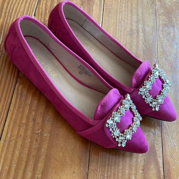 NEW CHASE + CHLOE FAUX SUEDE VANDERPUMP FLATS WITH EMBELLISHED BUCKLE VICI - Picture 4 of 5